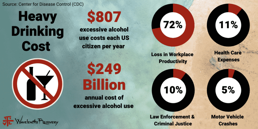 a close up of a chart from the center of disease and control for the cost of heavy drinking annually